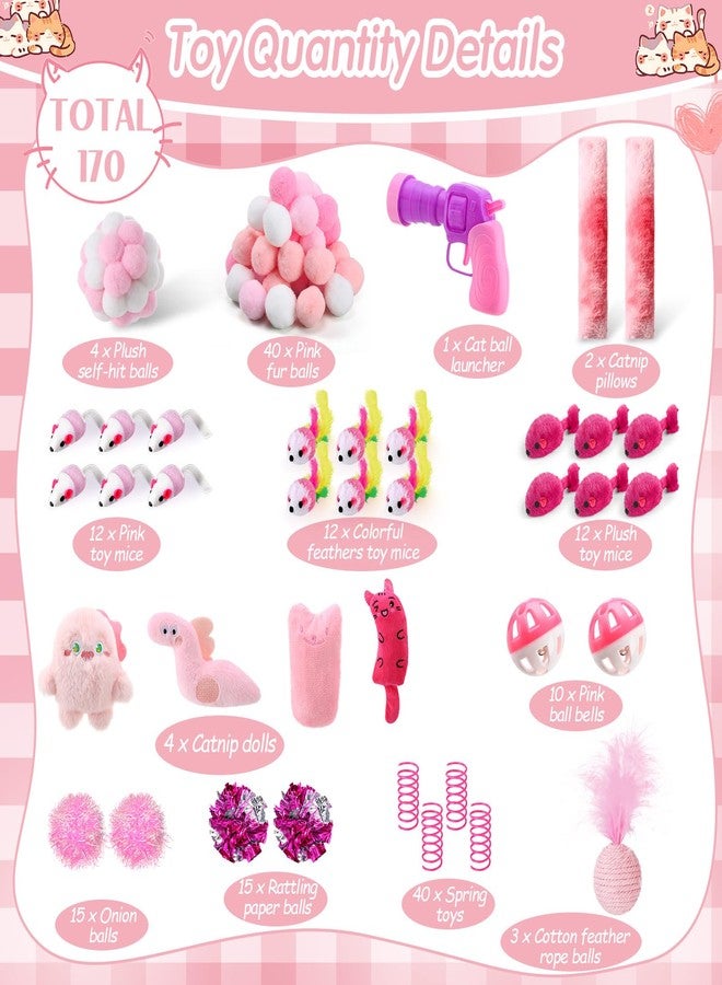 LaRandom 170 Pcs Cat Toy Pack for Indoor Cats Interactive Kitten Toys Including Cat Spring Plush Ball Launcher Catnip Mice Bell Balls Elastic Wool Balls for Indoor Cats Variety Pack - Image 3